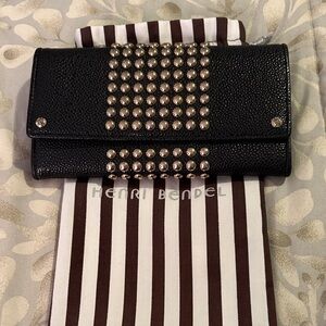 Excellent Condition Henri Bendel Black and Gold Studded Wallet with Dust Bag